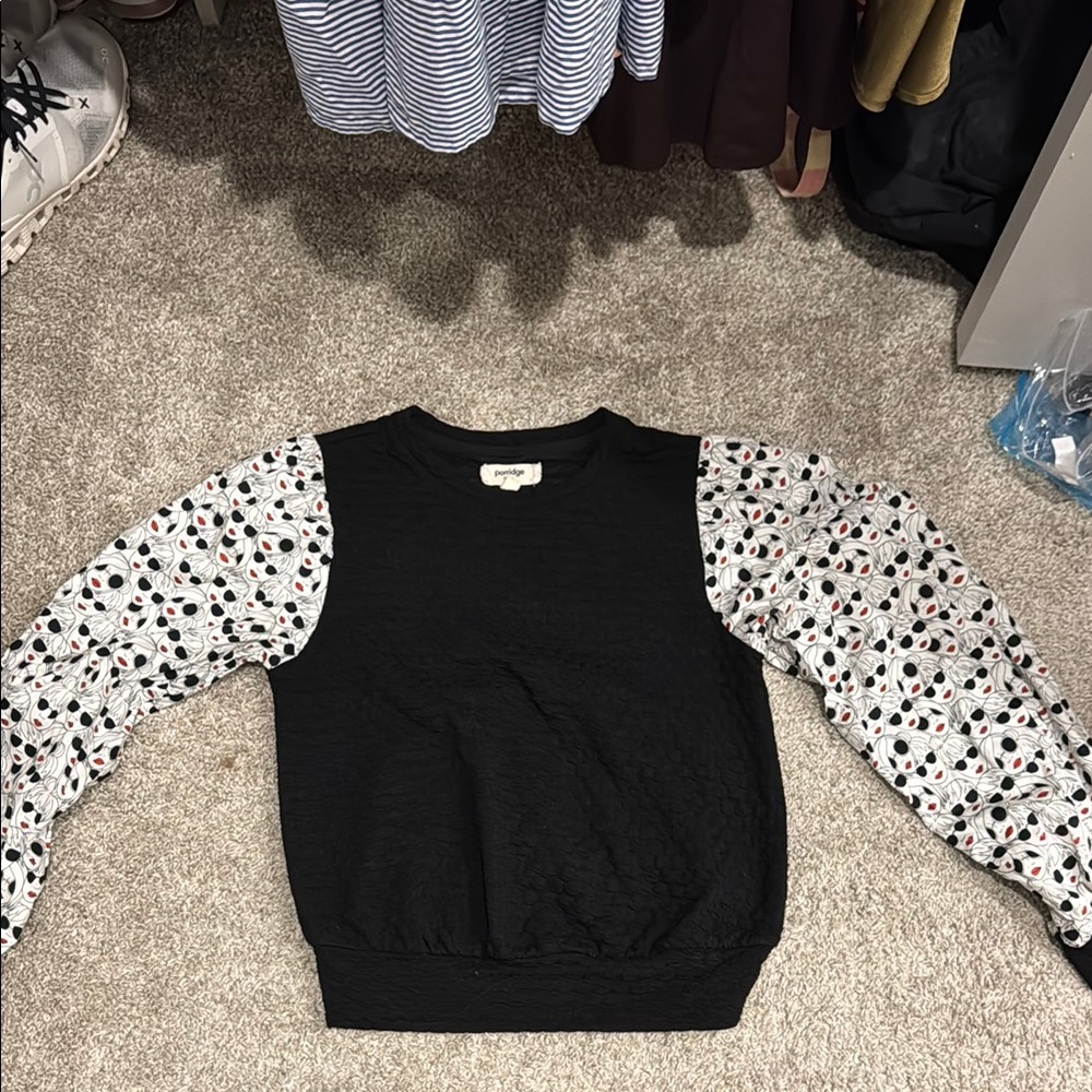 Anthropologie Black Top with Patterned Sleeves
